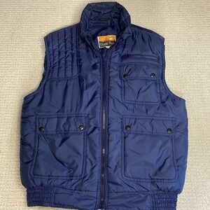 Vintage Ozark Trail Medium Blue Nylon Puffer Vest Camp Hike Retro
